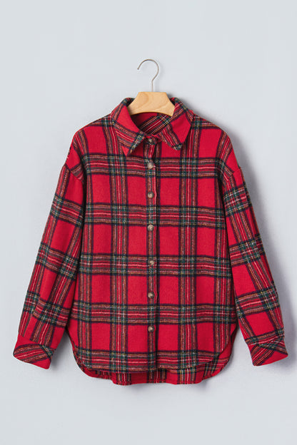 Red Plaid Button Front Shacket
