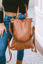 Chestnut Vintage Leopard Strap Zipper Backpack