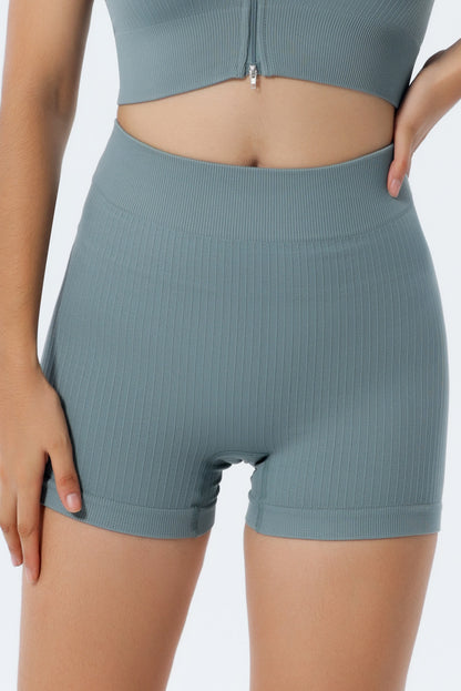 Khaki Textured Butt Lifting High Waist Yoga Shorts
