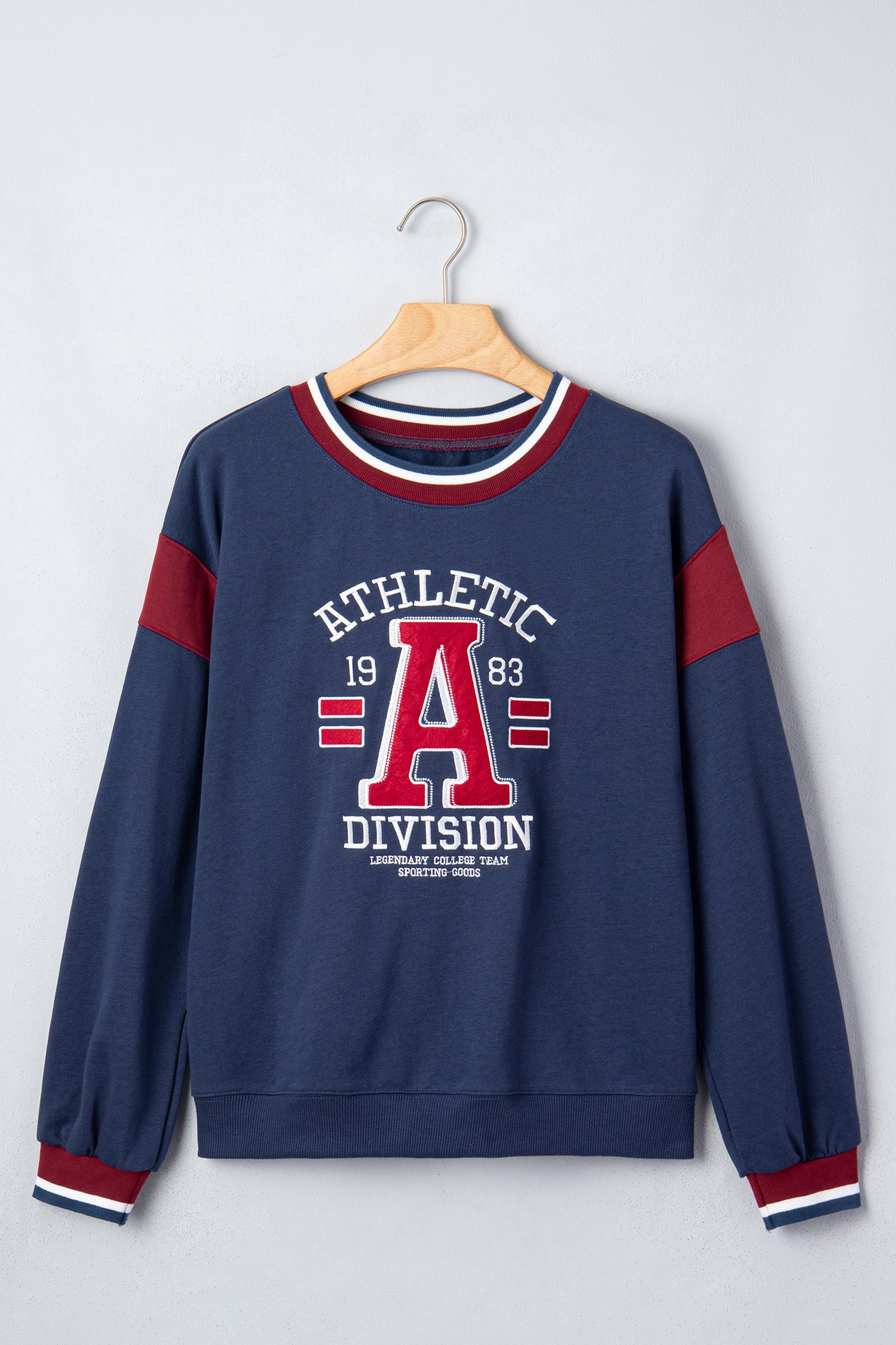 Sail Blue Patchwork Round Neck Long Sleeve Sweatshirt