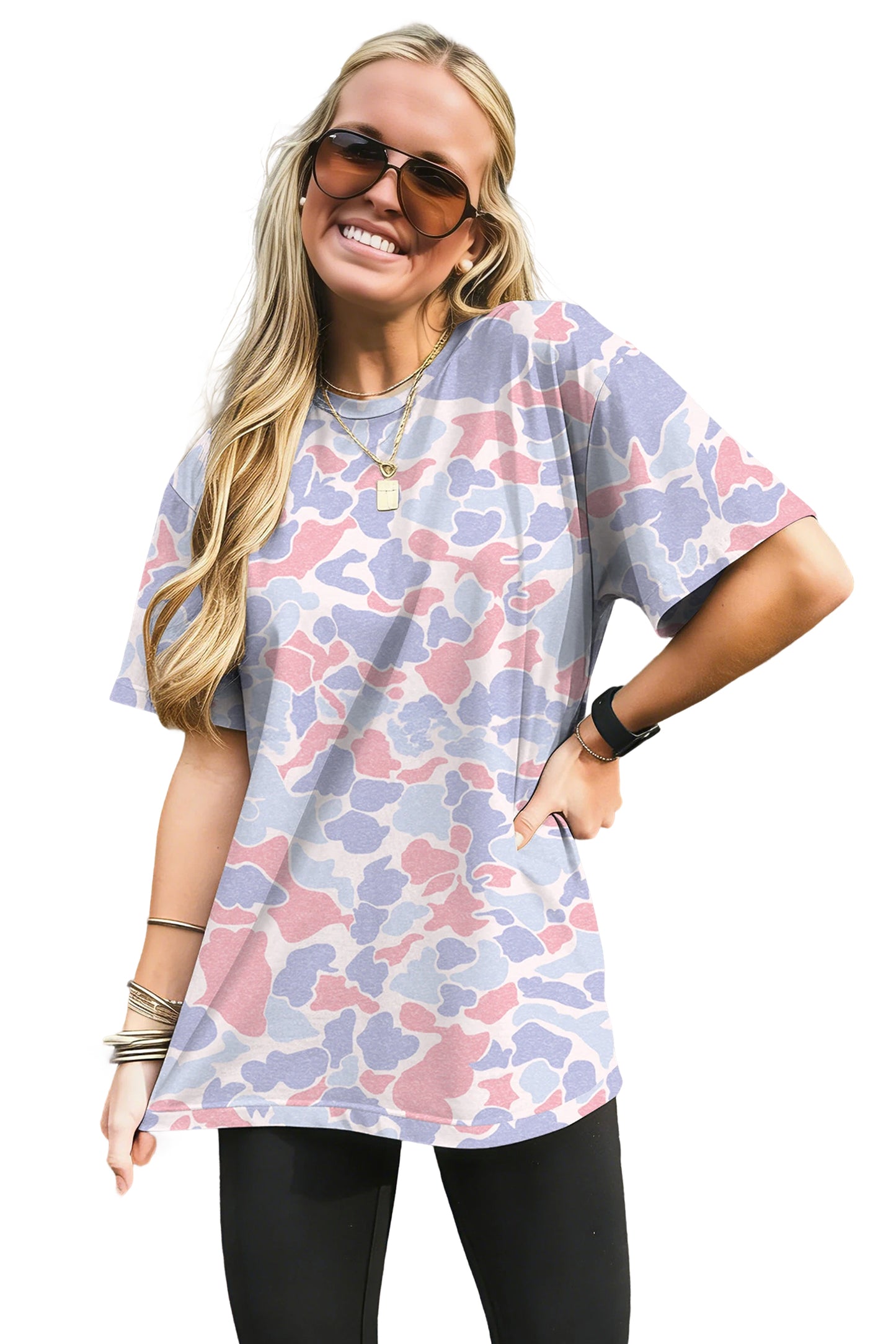 Multicolour Retro Camouflage Print Womens Casual T Shirt