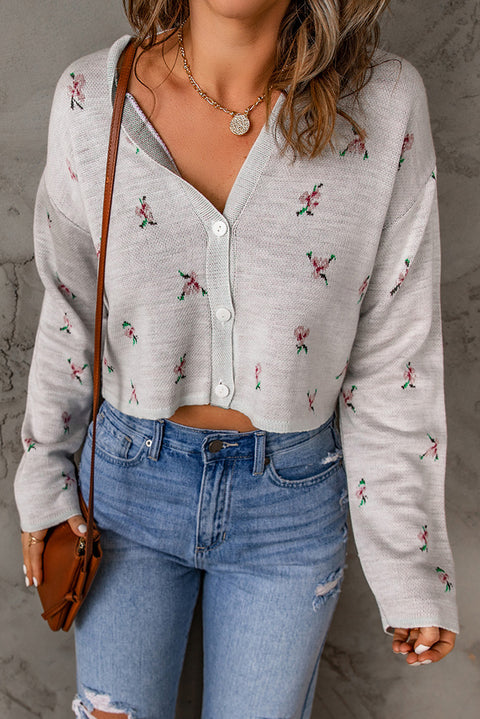 Floral Cropped Sweater Cardigan