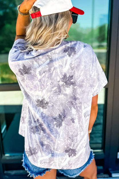 Gray Camouflage Woodland Print Drop Shoulder Tunic Tee