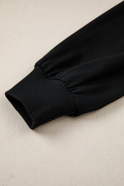 Black Bow Sequin XOXO Letter Graphic Exposed Seam Baggy Sweatshirt
