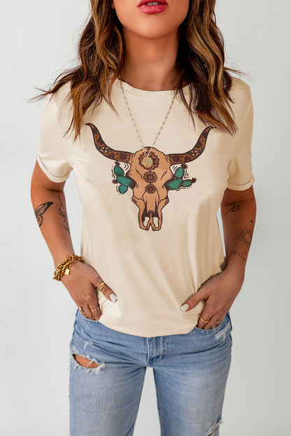 T-shirt à manches courtes avec imprimé floral et motif dinde