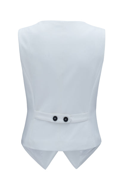 Gilet de costume blanc uni à col en V et boutons