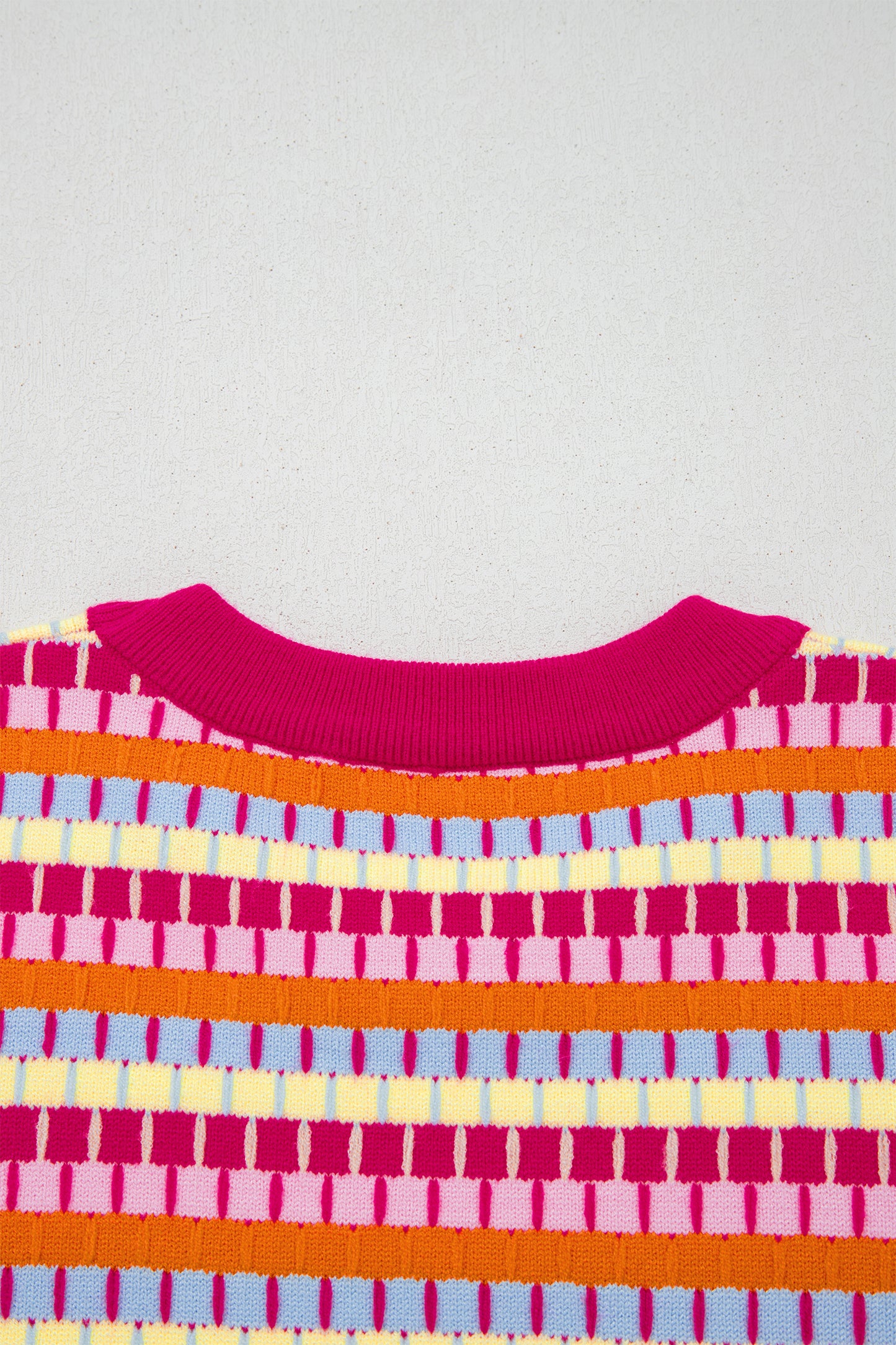 Rose Red Abstract Striped Knit Short Sleeve Sweater