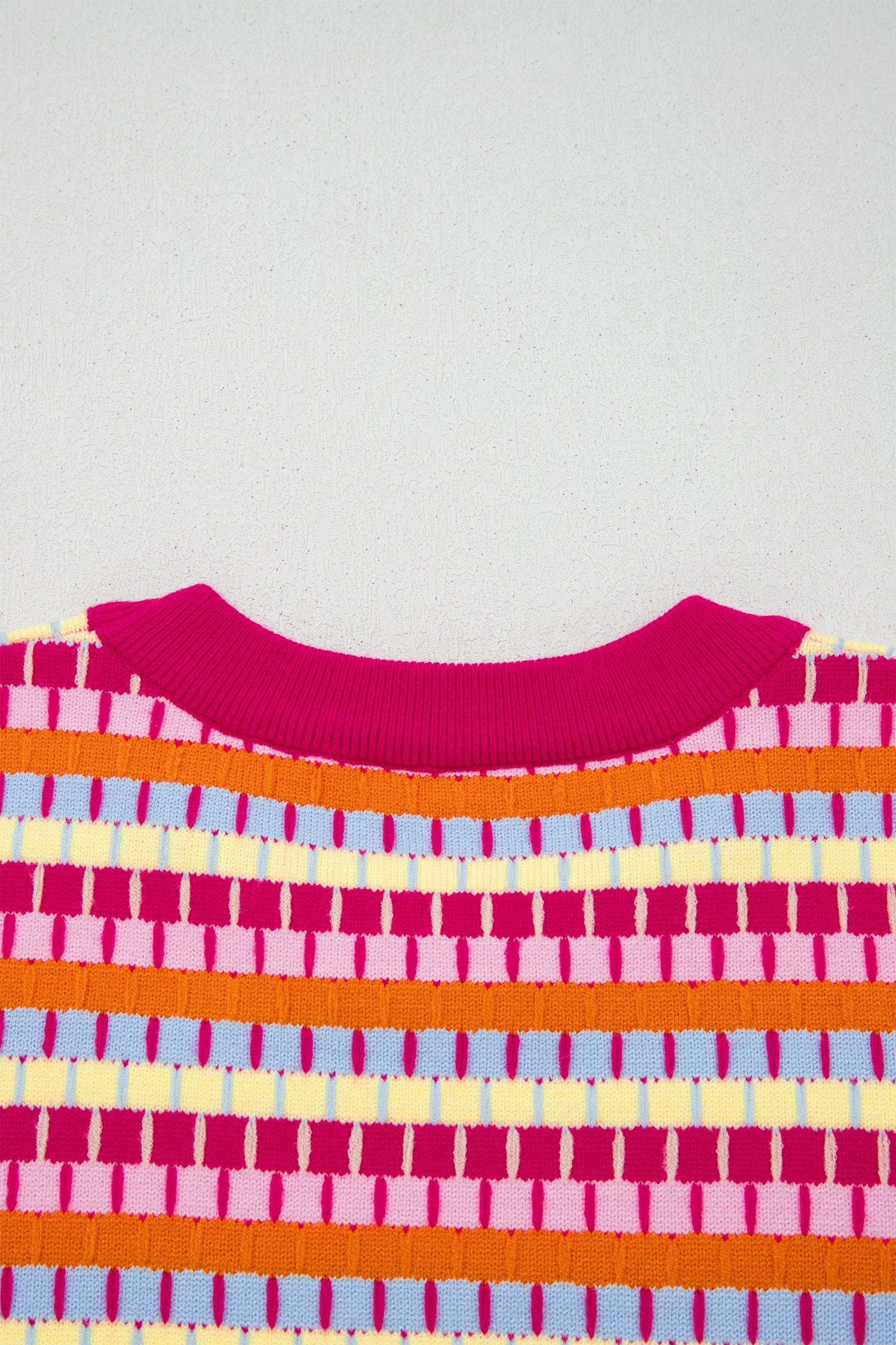 Rose Red Abstract Striped Knit Short Sleeve Sweater