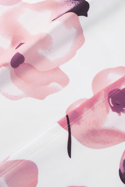 Robe mi-longue moulante fendue à épaules dénudées et imprimé floral bleu foncé