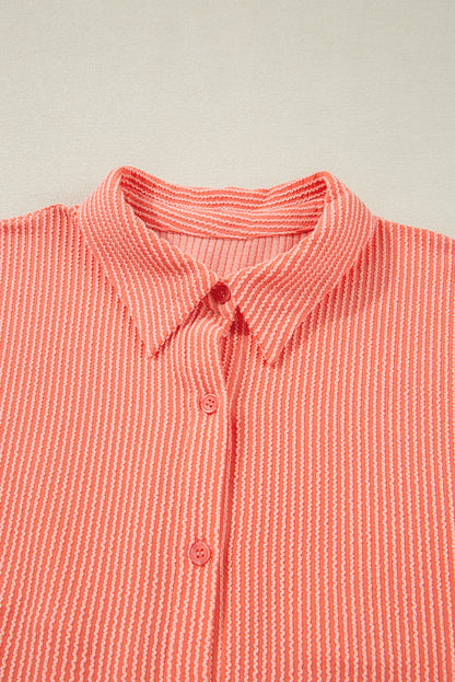 Chemise ample à manches mi-longues et ourlet haut-bas boutonné, couleur pamplemousse orange