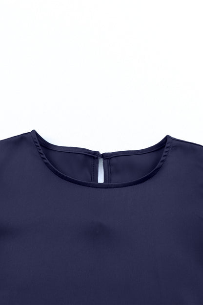 Ruched Puff Short Sleeve Satin Blouse