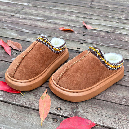 Chestnut Contrast Edge Suede Plush Lined Thick Sole Winter Slippers