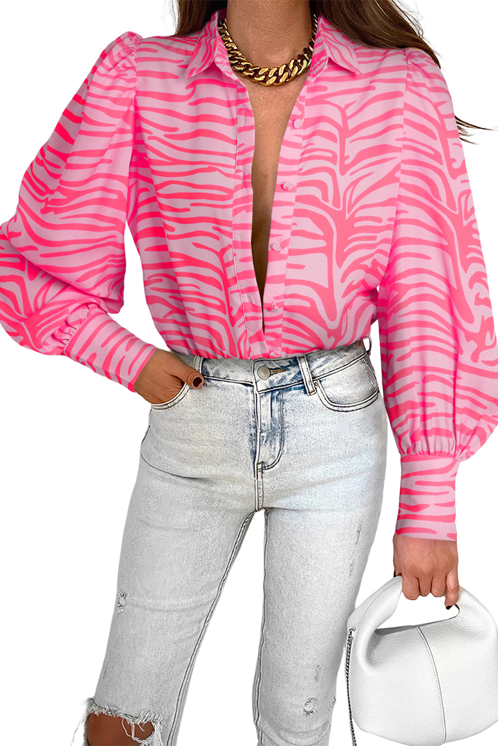 Zebra Stripes Print Lantern Sleeve Shirt