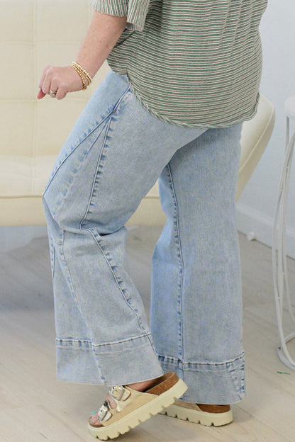 Beau Blue Solid Paneling Loose Fit Plus Size Jeans