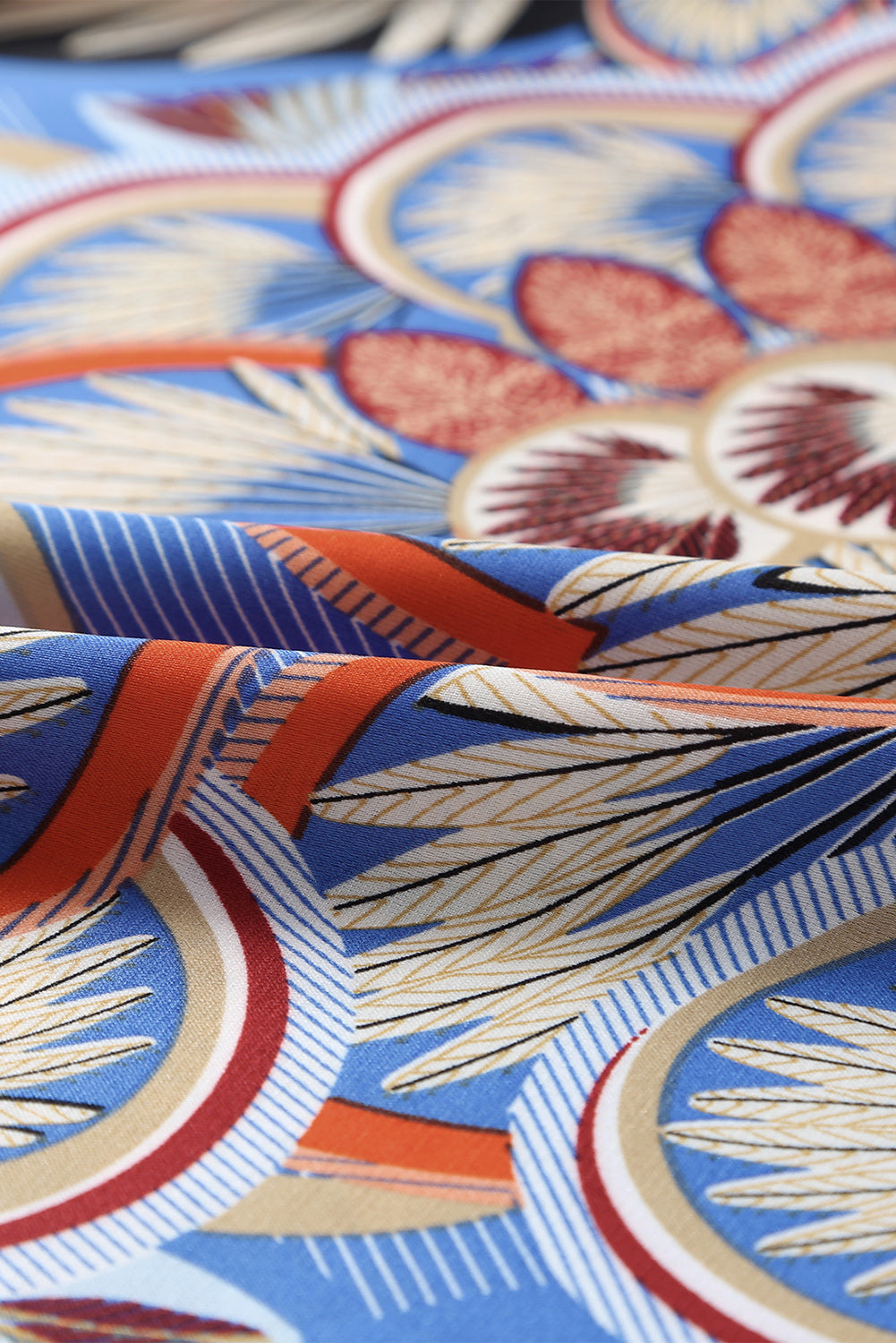 Black Mixed Floral Geometric Print Ruffled Long Sleeve Blouse