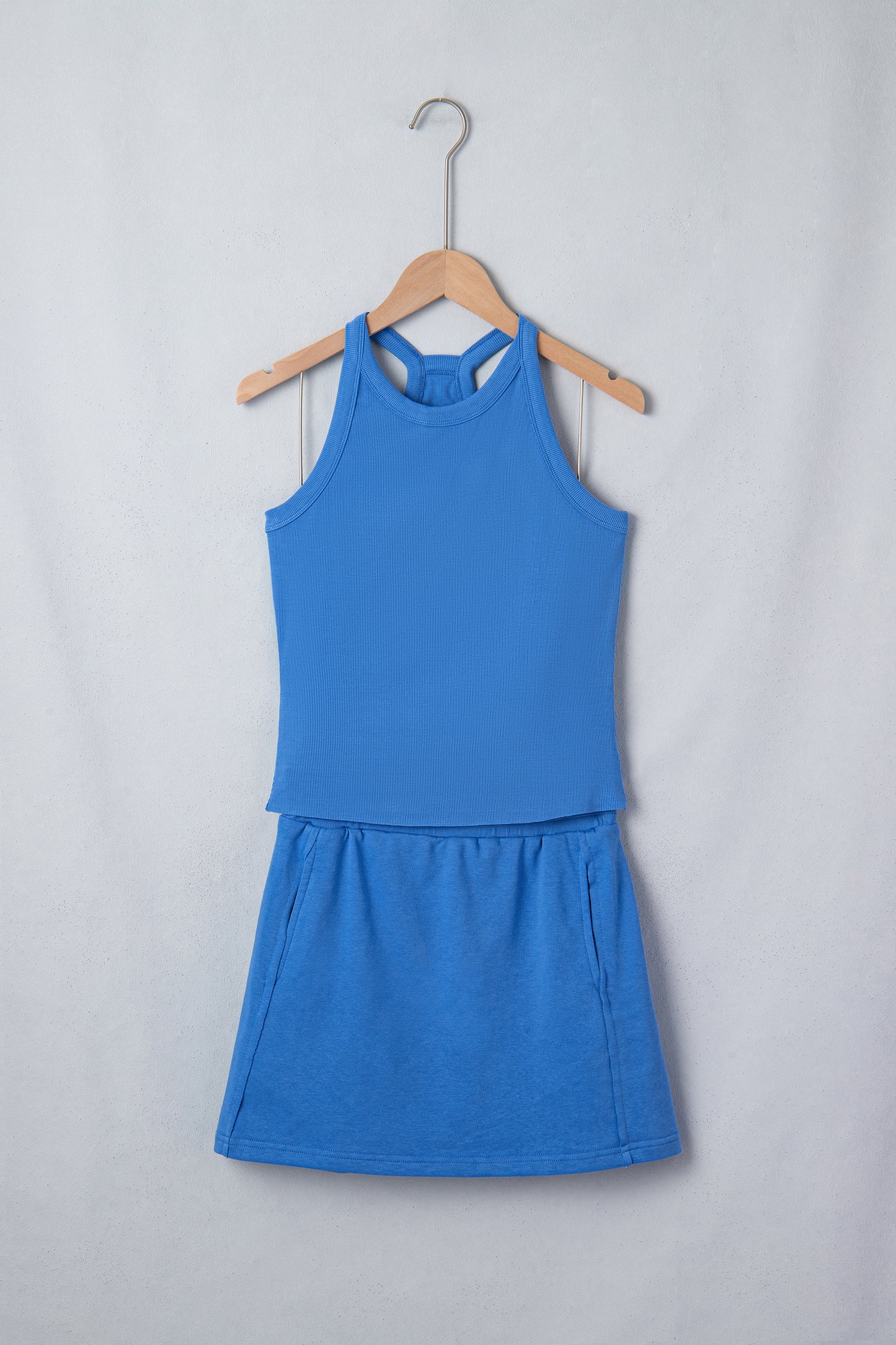Green Slim Tank Top Elastic Waist Mini Skort 2pcs Outfit