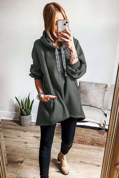 Dirty blue Fleece Lined Adjustable Drawstring Oversize Tunic Hoodie