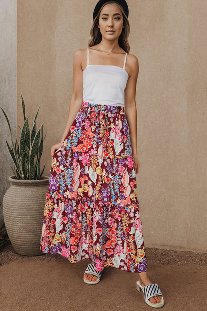 Chemisier à manches bouffantes et motifs floraux multicolores 