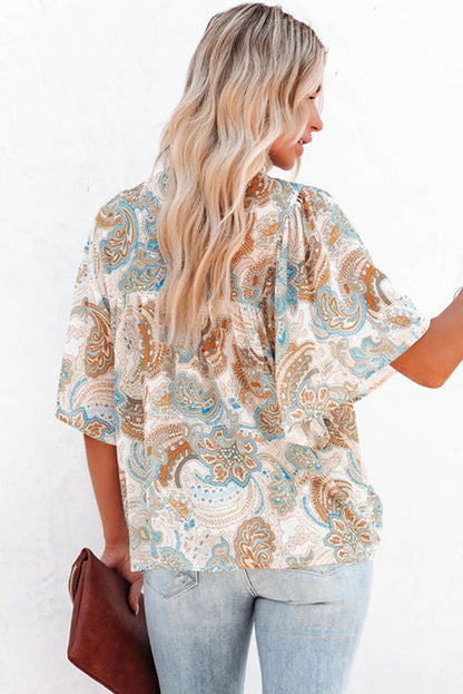 Blusa holgada de mangas anchas con estampado de paisley multicolor