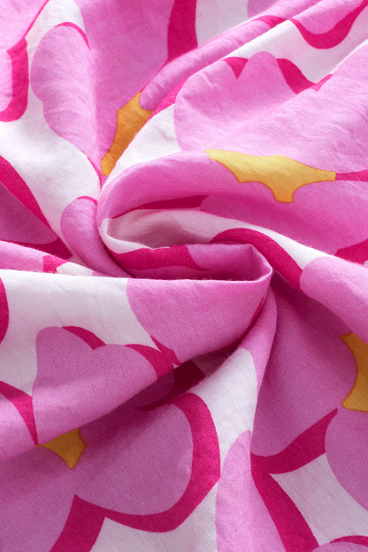 Chemisier babydoll à manches volantées et motif floral rose