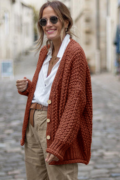 Cardigan vintage en maille torsadée boutonnée sur le devant 