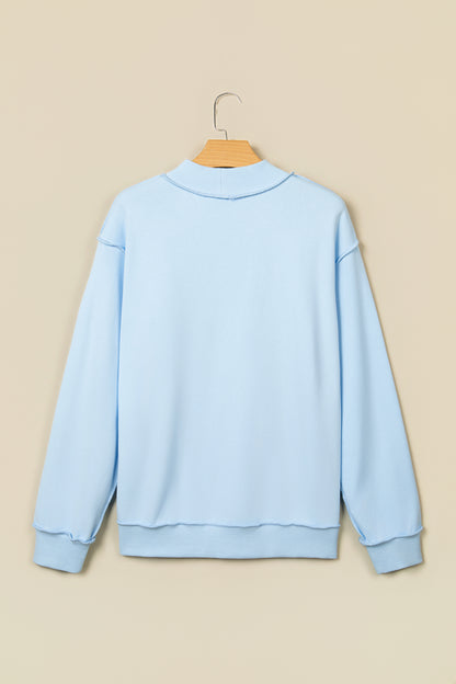 Mist Blue Jesus Saves Slogan Print Stand Neck Baggy Sweatshirt