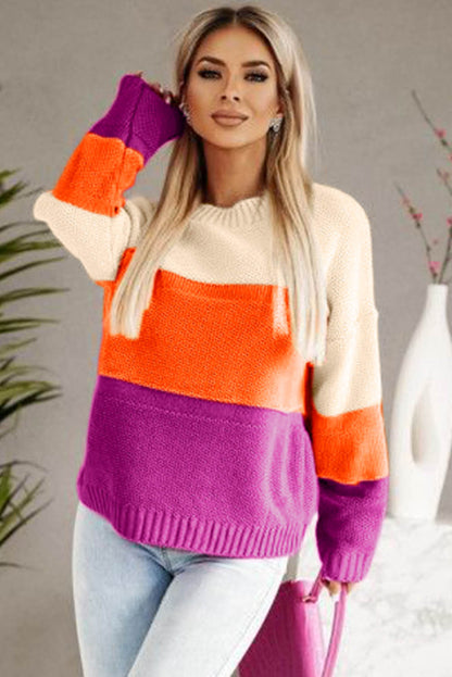 Pull en maille multicolore à col rond et épaules tombantes