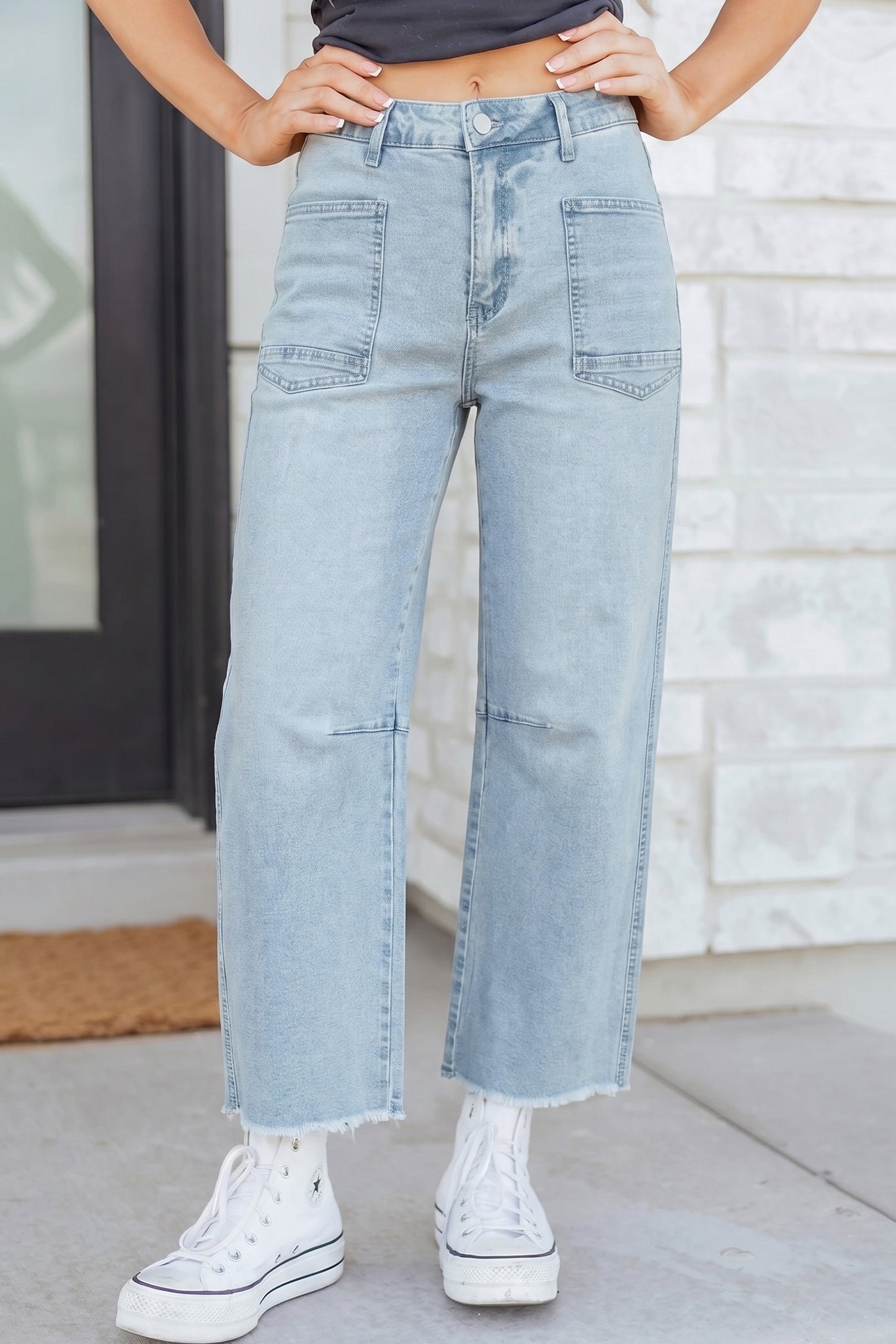 Beau Blue Frayed Cropped Straight Jeans