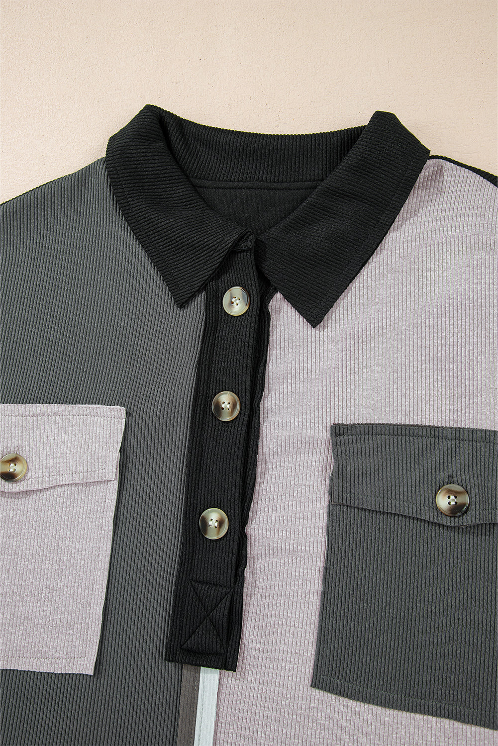 Sweat-shirt oversize à col côtelé et blocs de couleurs gris