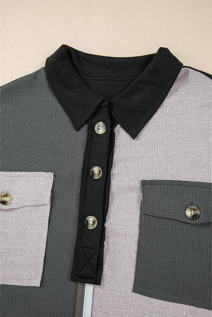 Sweat-shirt oversize à col côtelé et blocs de couleurs gris