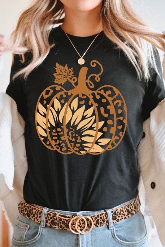T-shirt noir à imprimé citrouille et tournesol pour Halloween