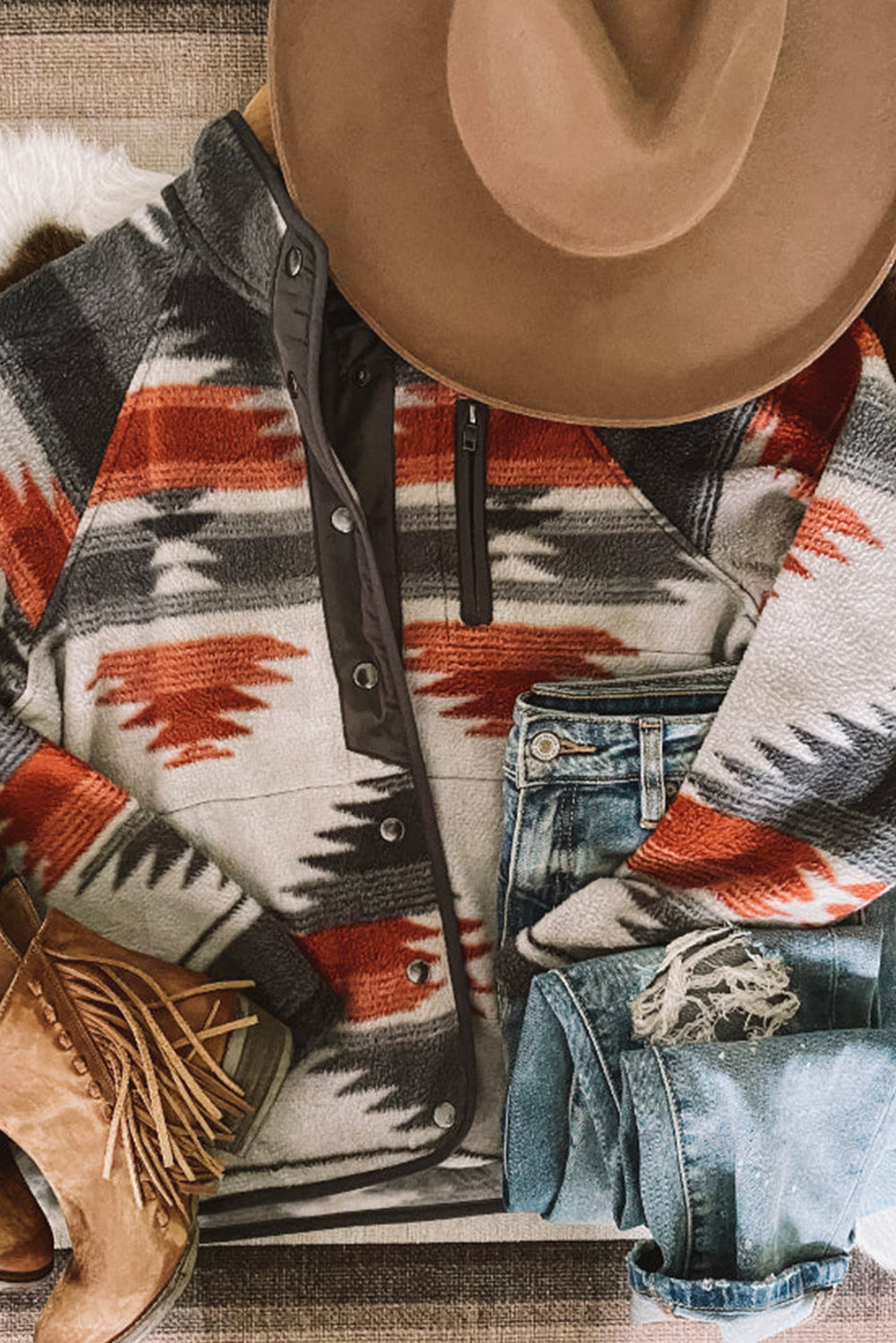 Chaqueta polar con botones a presión azteca occidental gris