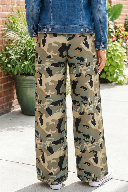 Multicolour Camouflage Print Street Fashion Drawstring Shift Pants