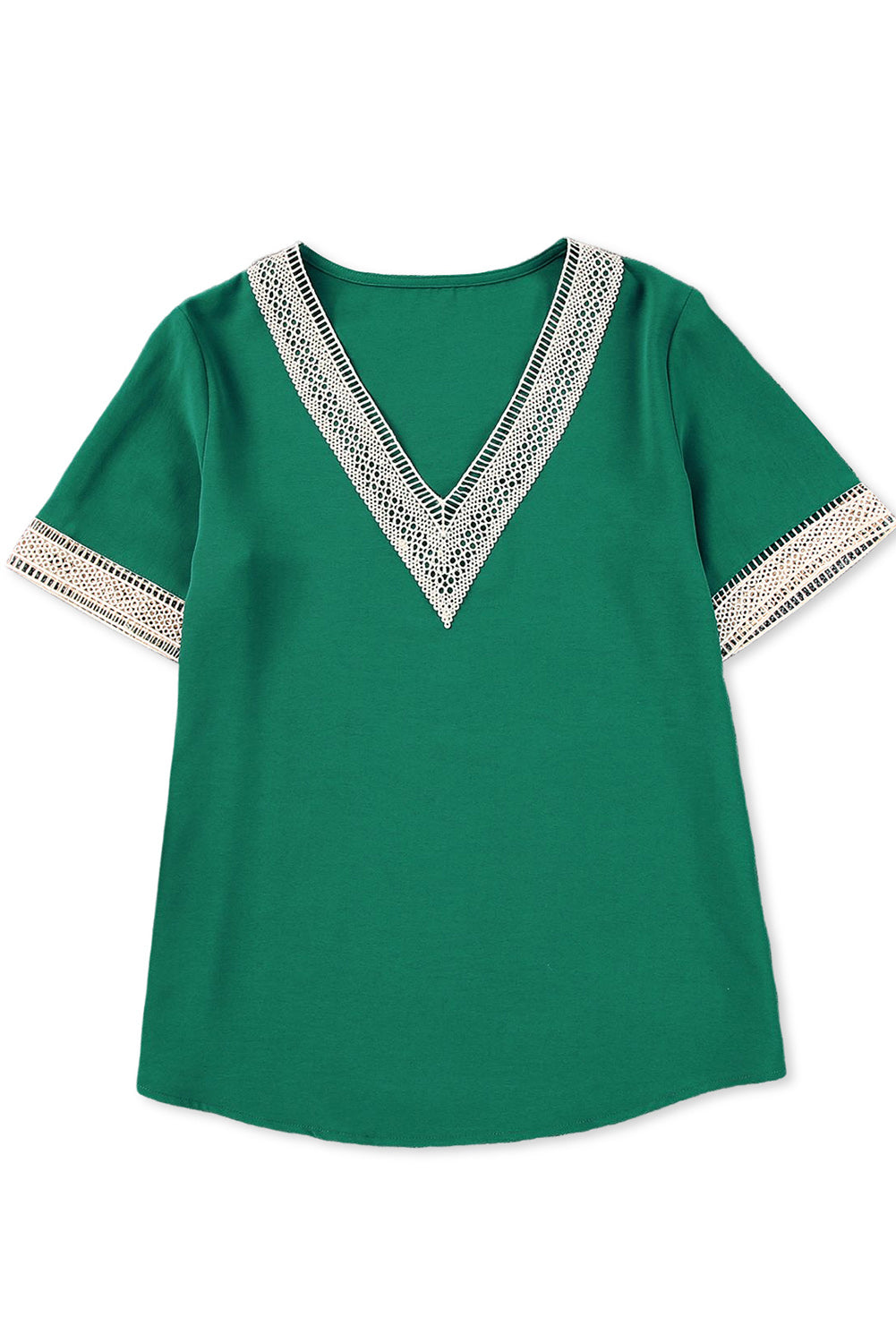 Chemisier à manches courtes et col en V avec bordure en dentelle