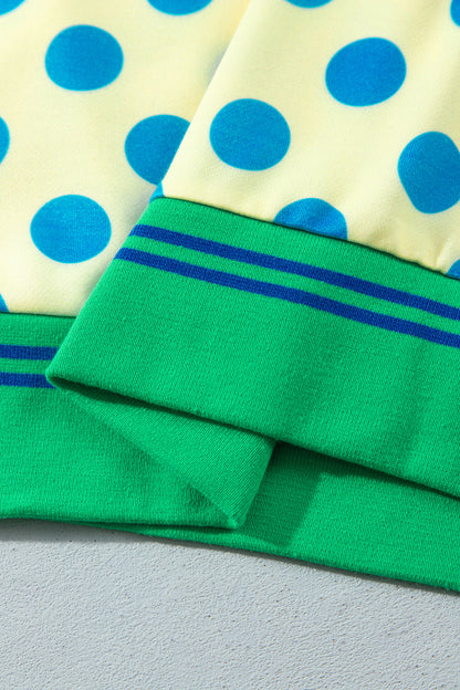 Yellow Polka Dot Striped Trim Mock Neck Sweatshirt