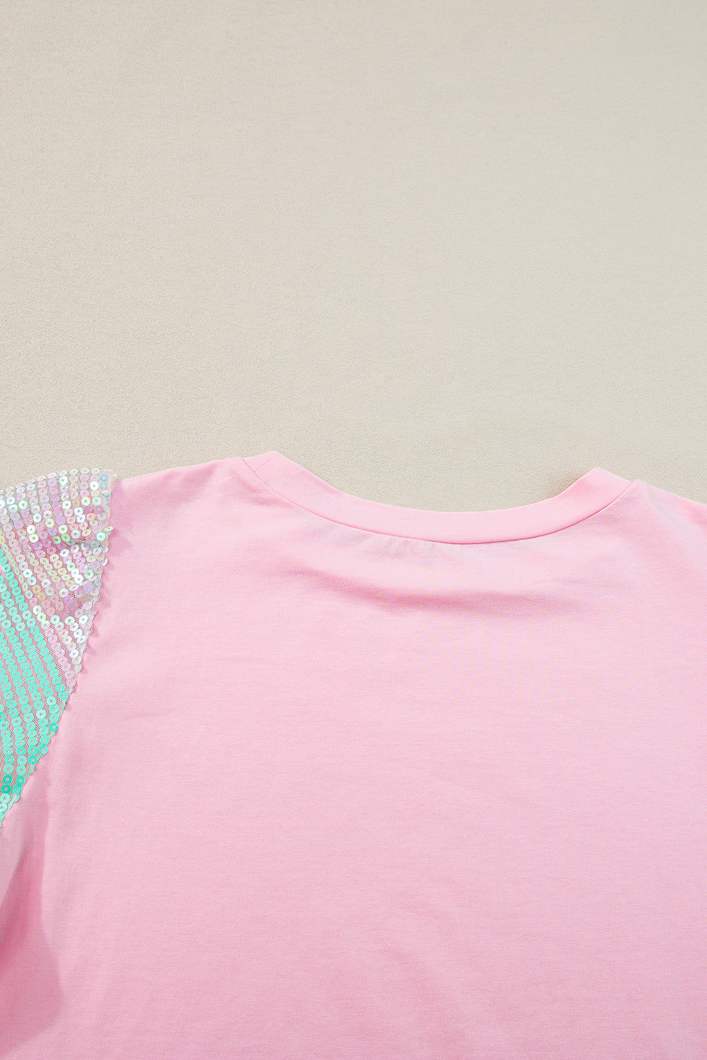 Haut à manches bouffantes rayé à paillettes roses