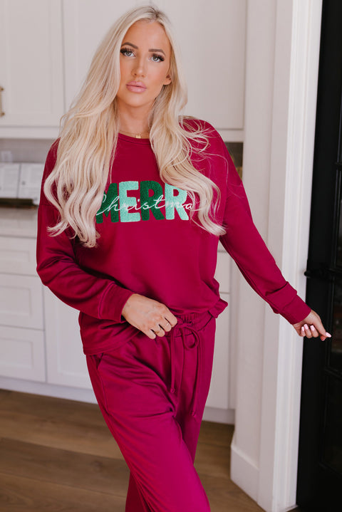 Red MERRY Christmas Pullover and Drawstring Jogger Set