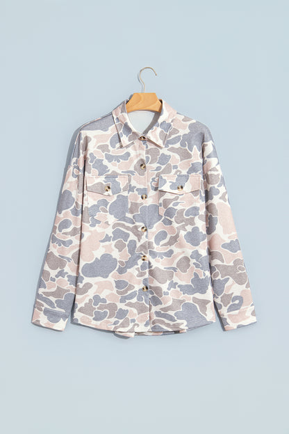 Multicolour Casual Camouflage Button Down Tunic Shacket