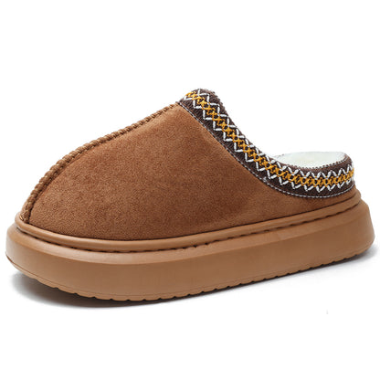Chestnut Contrast Edge Suede Plush Lined Thick Sole Winter Slippers