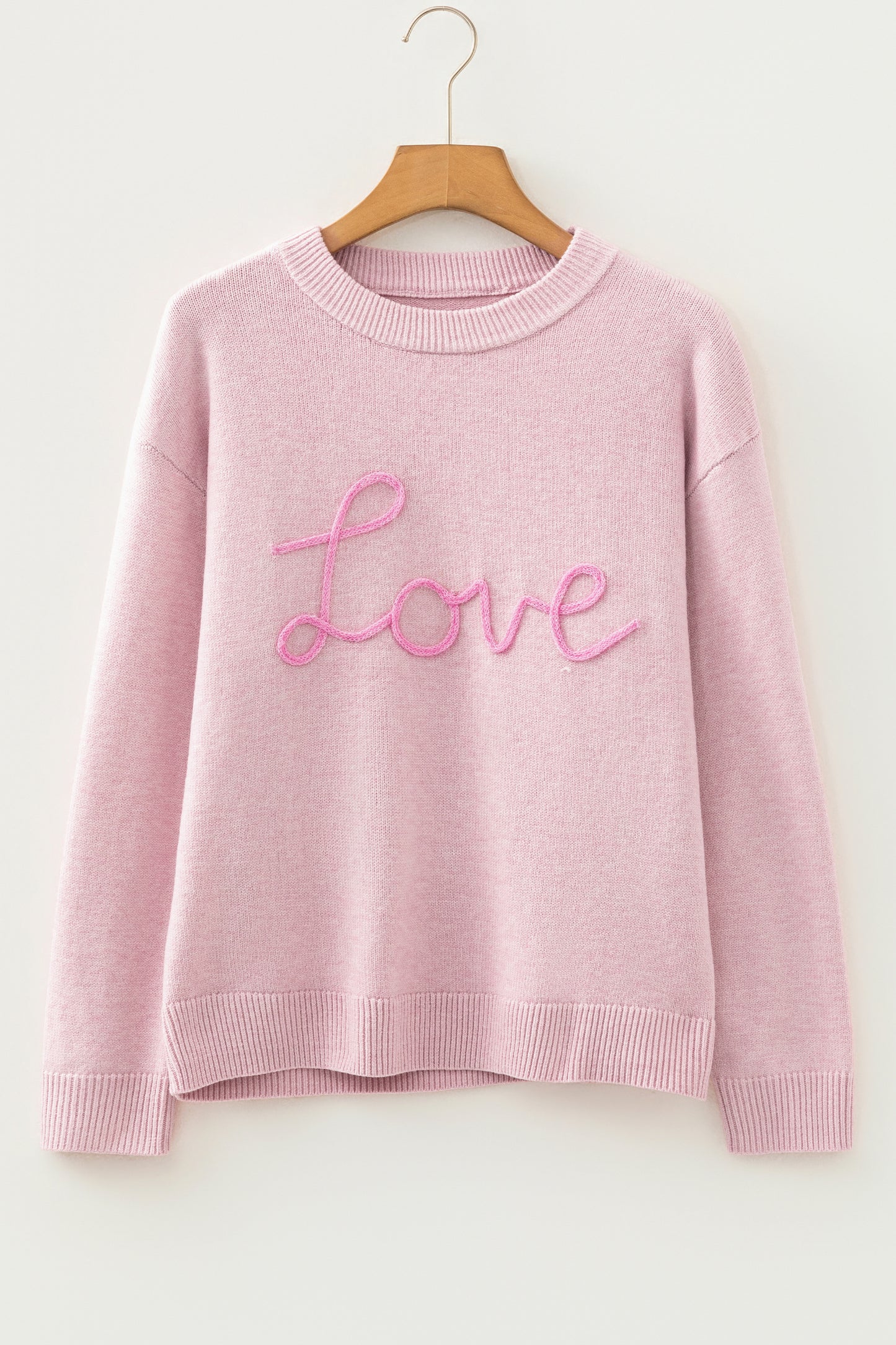 Pink Corded Love Script Graphic Baggy Sweater