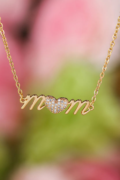 Rhinestone Heart Accent mom Monogram Necklace