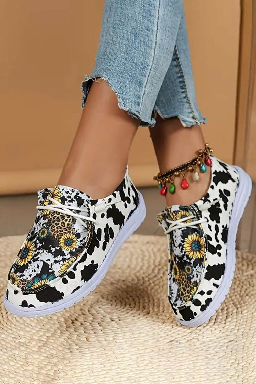 Western Cow Print Sunflower Shoes