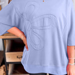 Beau Blue Floral Patched Half Sleeve Tunic Top