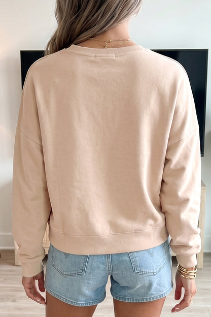 Parchment Horseshoe Embroidered Patch Graphic Drop Shoulder Sweatshirt