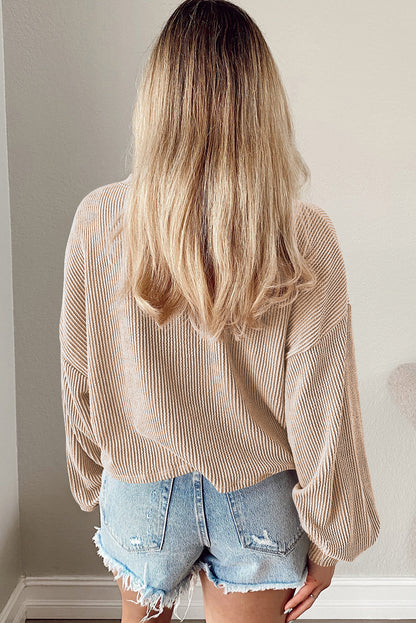 Haut décontracté à manches longues et épaules tombantes avec cordon noir