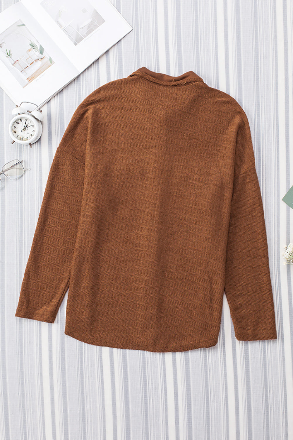 Black Contrast Flap Pockets Relaxed Shacket