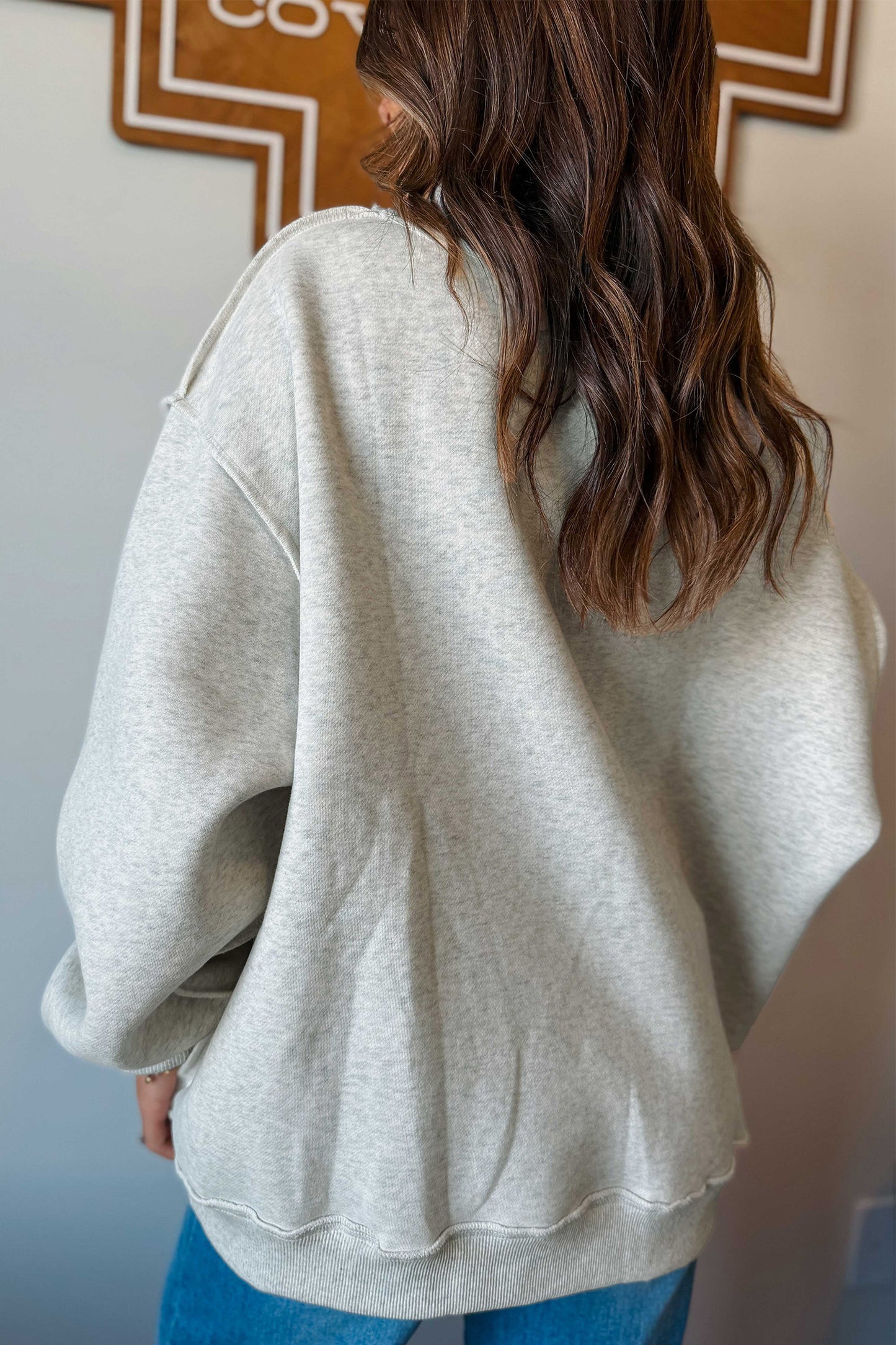 Light Grey Reversible Christian Faith Print Mock Neck Pullover Sweatshirt