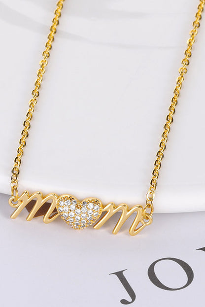 Rhinestone Heart Accent mom Monogram Necklace