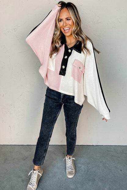 Haut à col Henley multicolore avec poches à rabat et blocs de couleurs 