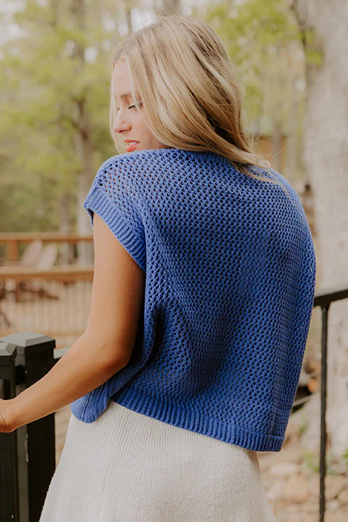 Sky Blue Flag Graphic Short Sleeve Sweater Top